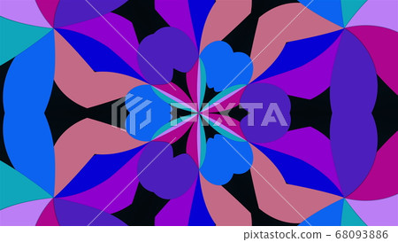 Kaleidoscope converts colors into a flower image, 3D rendering. Merging color spots into a single ornament, omputer generated 68093886