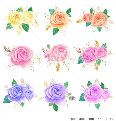 Watercolor rose bouquet elements set. Hand drawn vector illustration. Watercolor rose bouquet elements set. Hand drawn vector illustration. 68094859