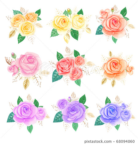 Watercolor rose bouquet elements set. Hand drawn vector illustration. Watercolor rose bouquet elements set. Hand drawn vector illustration. 68094860