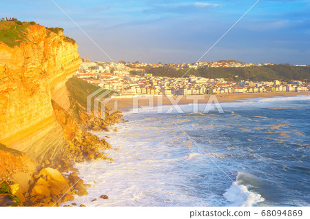 Nazare ocean town sunset Portugal Nazare ocean town sunset Portugal 68094869