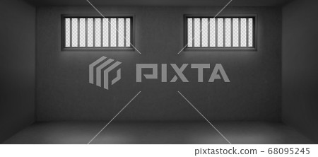 Prison cell with barred windows, jail interior 68095245