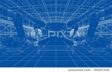 A plant with industral robots manipulators 68095399