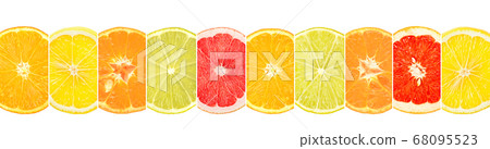 Sliced citrus fruits divided vertical lines Sliced citrus fruits divided vertical lines 68095523