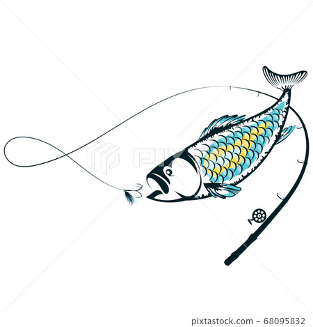 Fish and bait on a fishing rod 68095832