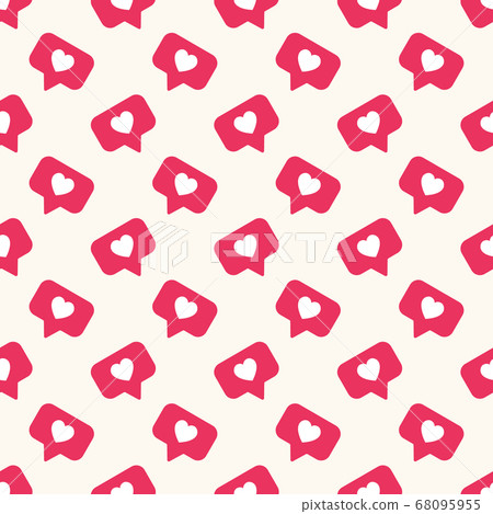 Vector seamless geometric pattern with bright red social media like sign. Social network appreciate likes symbol, hearts, background. Simple trendy SMM backdrop. 68095955