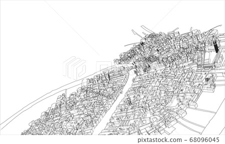 Outline city concept. Wire-frame style 68096045