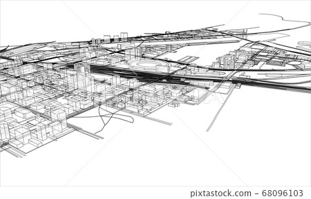 Outline city concept. Wire-frame style Outline city concept. Wire-frame style 68096103