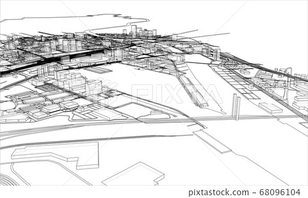 Outline city concept. Wire-frame style 68096104