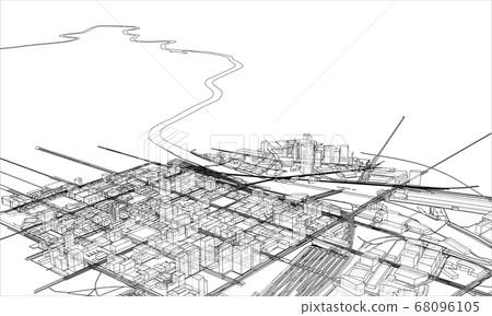 Outline city concept. Wire-frame style Outline city concept. Wire-frame style 68096105