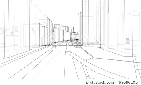 Sketch of 3D city with buildings and roads Sketch of 3D city with buildings and roads 68096109