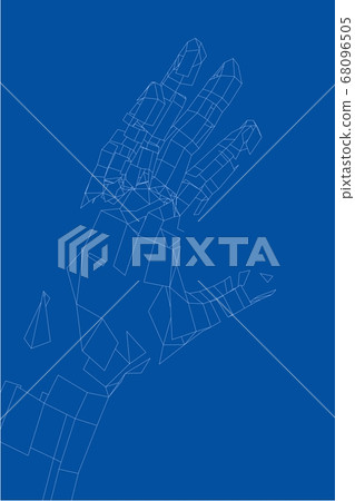 Outline human hand. Wire-frame style 68096505