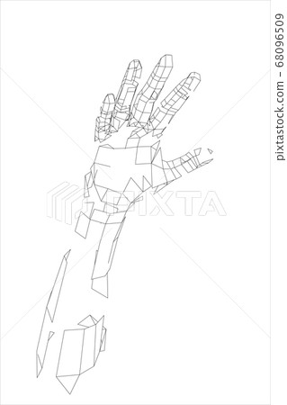 Outline human hand. Wire-frame style 68096509