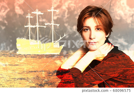 Double exposure of beautiful young woman and 68096575