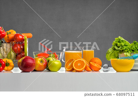 still life cfreshly squeezed juice, fruit and 68097511