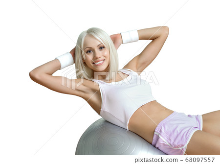 happy cutie athletic girl sit on big ball 68097557