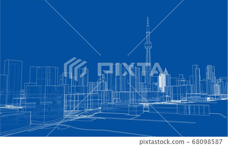 Outline city concept. Wire-frame style Outline city concept. Wire-frame style 68098587