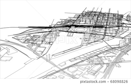 Outline city concept. Wire-frame style Outline city concept. Wire-frame style 68098826