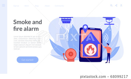 Fire alarm system concept landing page. Fire alarm system concept landing page. 68099217