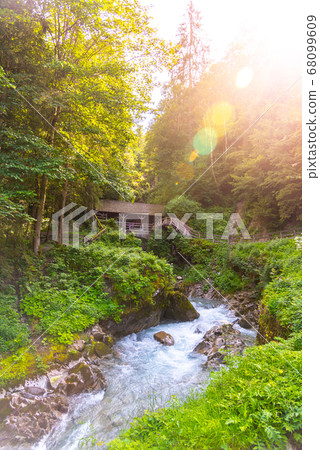 Entrance Bridge to Sigmund Thun Gorge. Cascade valley of wild Kapruner Ache near Kaprun, Austria 68099609