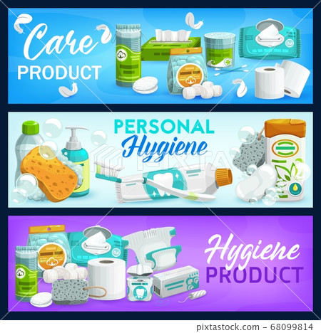 Hygiene, health care products vector banners set 68099814