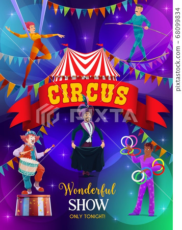 Top tent circus show flyer, performers on arena 68099834