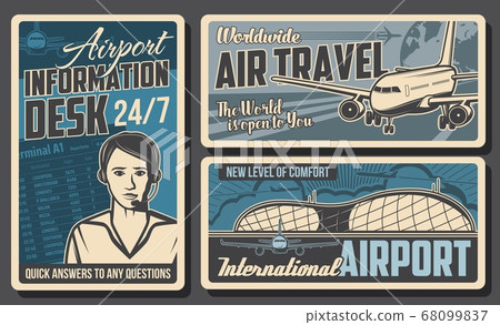 Airport information desk, airplane retro posters. Airport information desk, airplane retro posters. 68099837