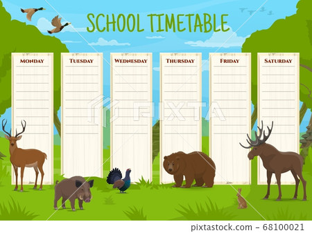 School timetable schedule with vector wild animals 68100021