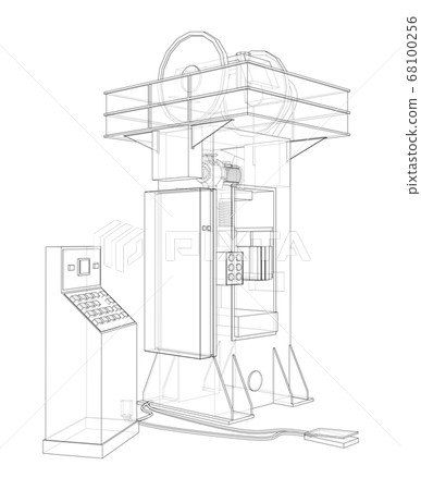 Friction screw press concept outline. Vector 68100256