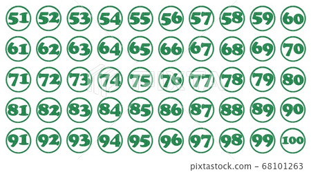 Number illustration stamp style green 51-100 Number illustration stamp style green 51-100 68101263