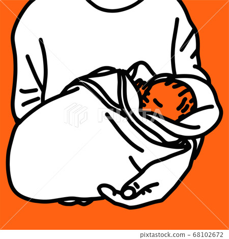 橙色背景-新生嬰兒抱在一起的插圖 橙色背景-新生嬰兒抱在一起的插圖 68102672