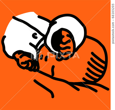 Orange Background-Illustration of a Newborn Sleeping in an Unusual Sleeping Phase 68103203