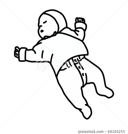 嬰兒躺在他的背上的插圖 68103255