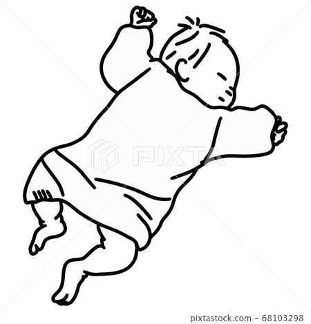 熟睡的嬰兒的單色插圖 68103298