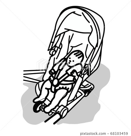 嬰兒在嬰兒推車中行走的單色插圖 68103459