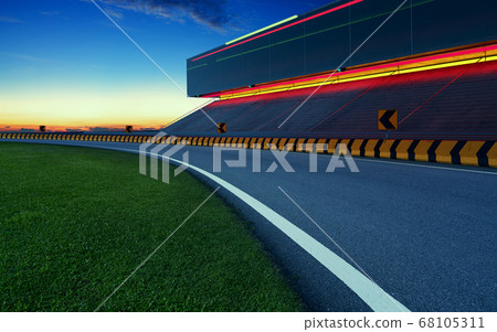 Evening view of empty asphalt racing track Evening view of empty asphalt racing track 68105311