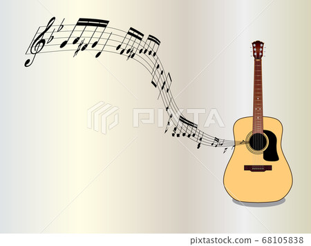 Illustration of guitar, sheet music and notes Beige Guitar & Music sheet and note 68105838