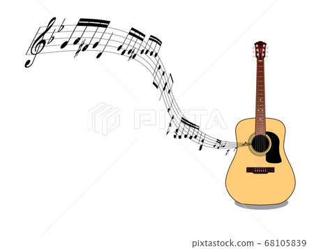 Illustration of guitar, sheet music and notes Beige Guitar & Music sheet and note Illustration of guitar, sheet music and notes Beige Guitar & Music sheet and note 68105839