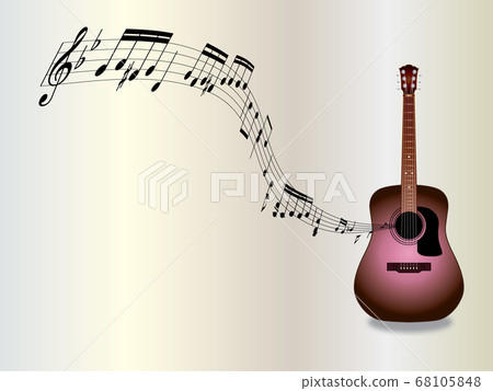 吉他,樂譜和筆記的插圖粉紅吉他和樂譜和筆記 吉他,樂譜和筆記的插圖粉紅吉他和樂譜和筆記 68105848
