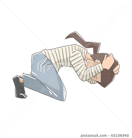 Illustration of a woman holding her head and bending over 68106948