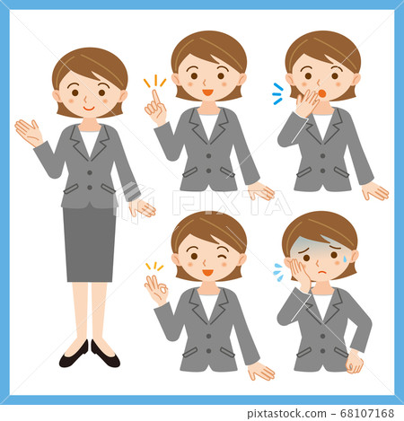 Business suit female facial expression pose illustration set / white background Business suit female facial expression pose illustration set / white background 68107168