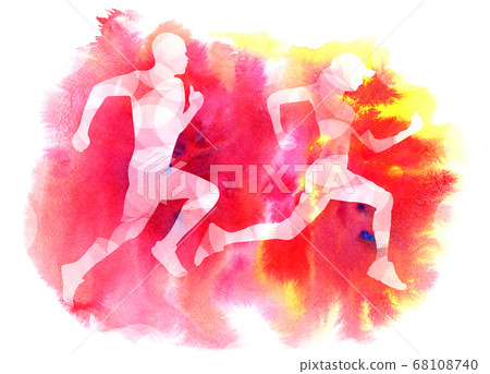 Running man and woman on colorful background... - Stock Illustration ...