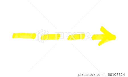 Dashed arrow hand drawn with yellow permanent marker Dashed arrow hand drawn with yellow permanent marker 68108824