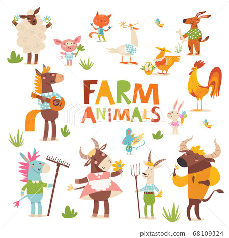 Vector cartoonfarm animals funny characters in flat style 68109324