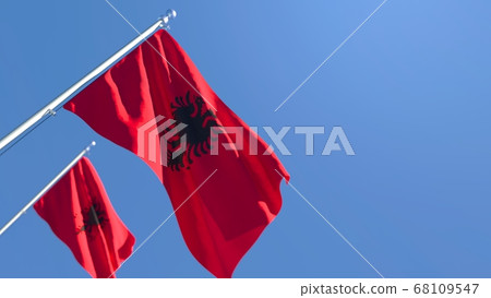 3D rendering of the national flag of Albania waving in the wind 68109547
