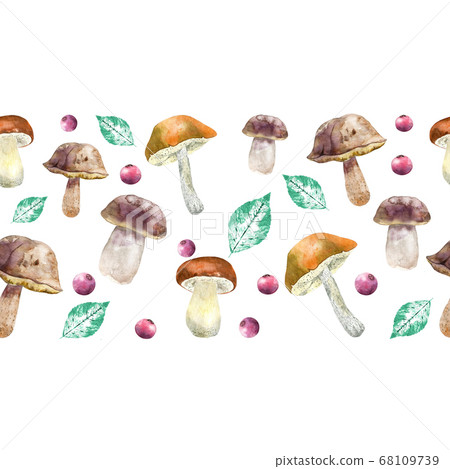 Watercolor border of forest leaves and mushrooms Watercolor border of forest leaves and mushrooms 68109739