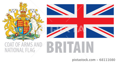 Vector set of the coat of arms and national flag of United Kingdom 68111080