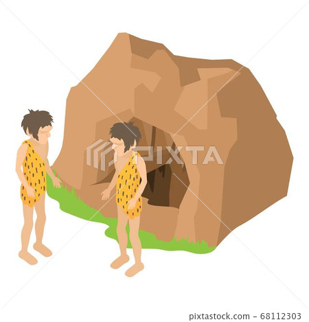 Cave man icon, isometric style Cave man icon, isometric style 68112303