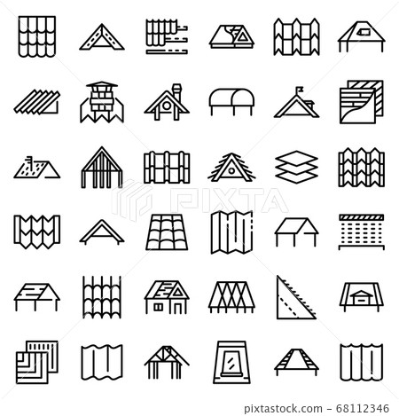 Roof icons set, outline style Roof icons set, outline style 68112346