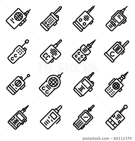 Walkie talkie icons set, outline style Walkie talkie icons set, outline style 68112374