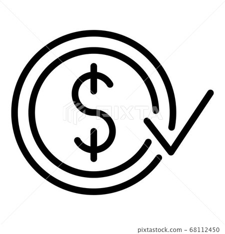 Coin and and check mark icon, outline style 68112450